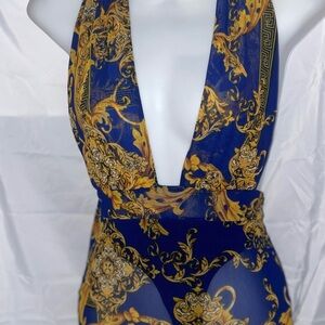 Blue and Gold Plunge Dress